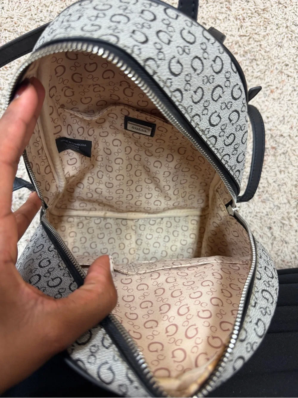 GUESS Gray Logo-Print Mini Backpack with Black Trim
